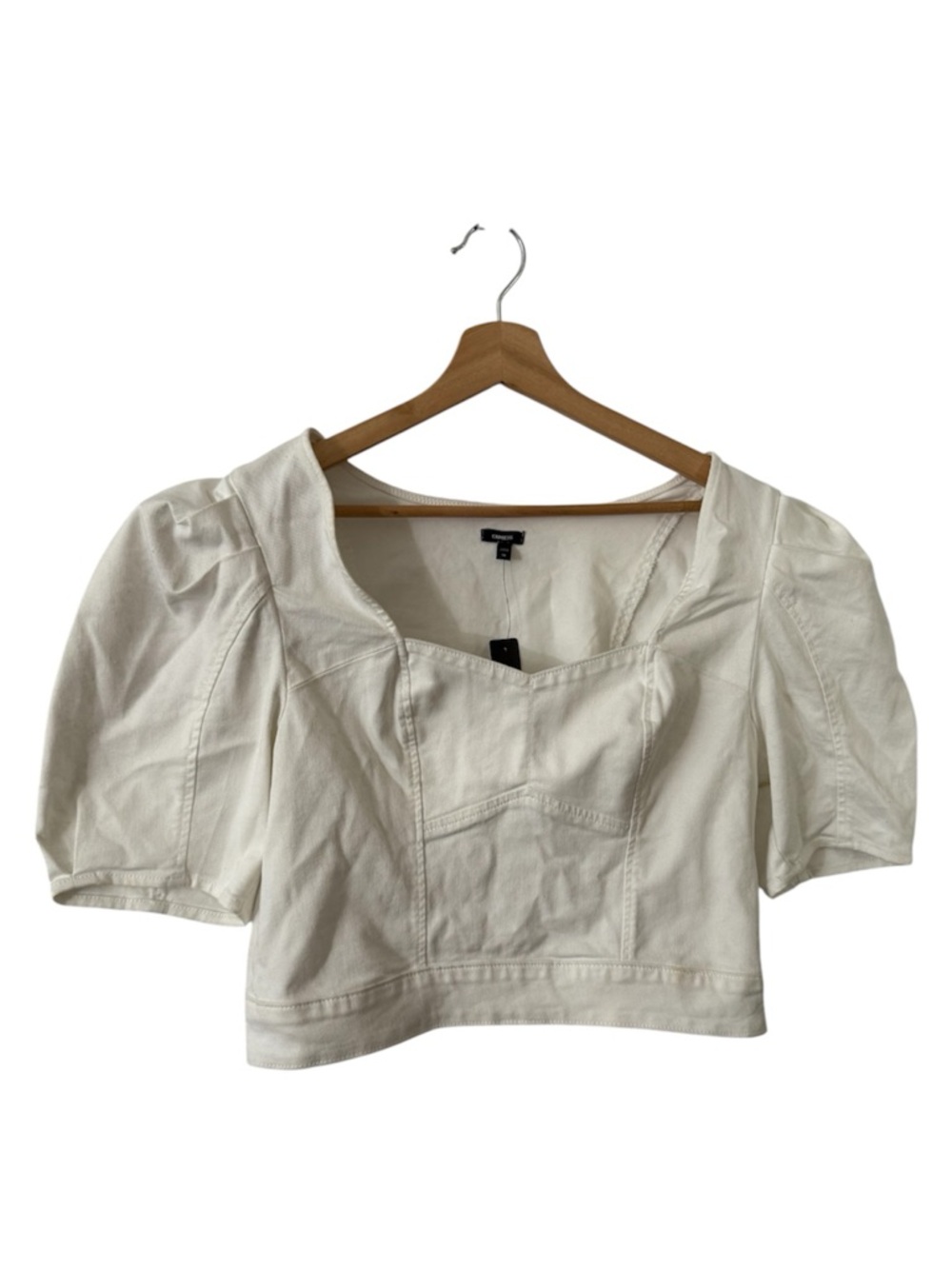 Express Denim Puff Sleeve Corset Top